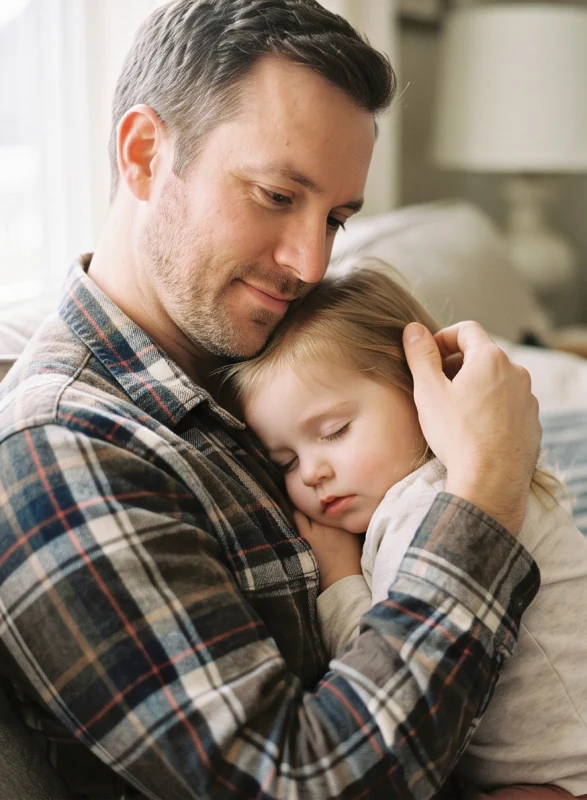 Father holding a sleeping child
